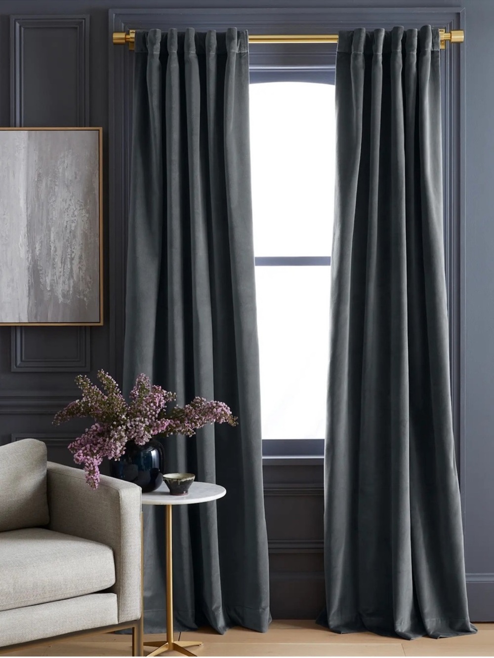 NWT QUINCE 1 48x108 Cotton Velvet Curtain Slate 9779